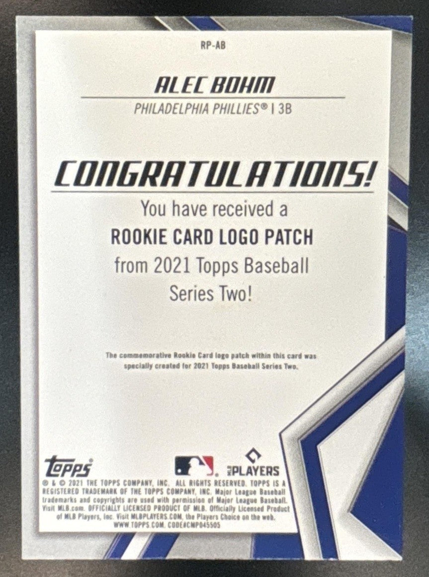 2021 Topps Alec Bohm Rookie Card Logo Manufactured Patch Relic RC Phillies
