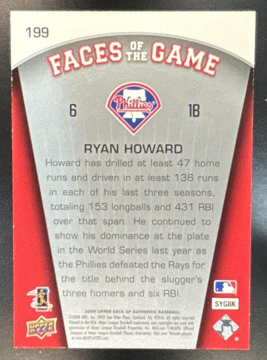 2009 SP Authentic Ryan Howard Copper /99 #199 Philadelphia Phillies
