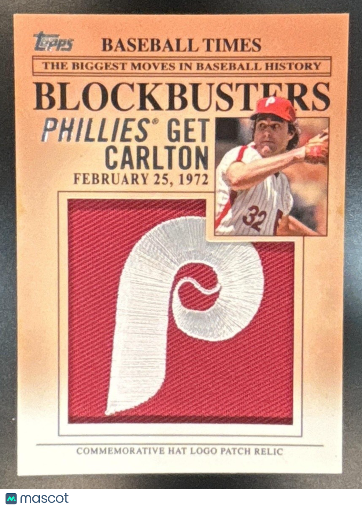 2012 Topps Update Steve Carlton Blockbusters Commemorative Hat Logo Patch