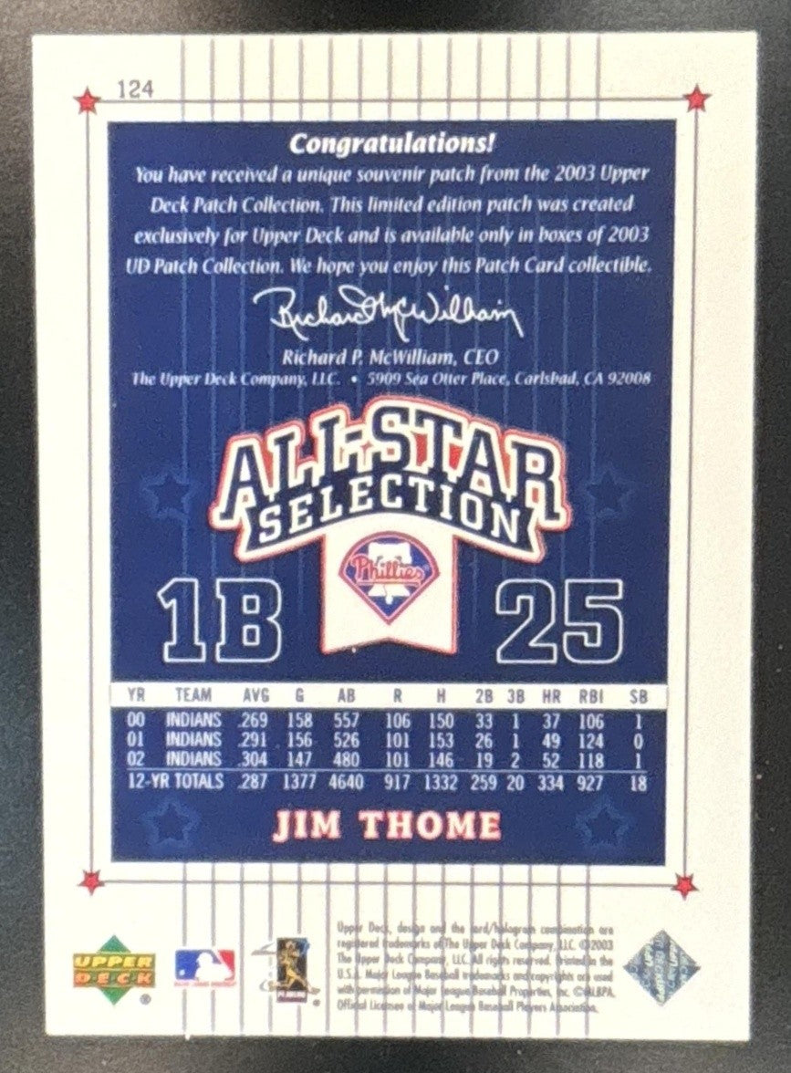 2003 Upper Deck Patch Collection Jim Thome #124 All-Star Philadelphia Phillies