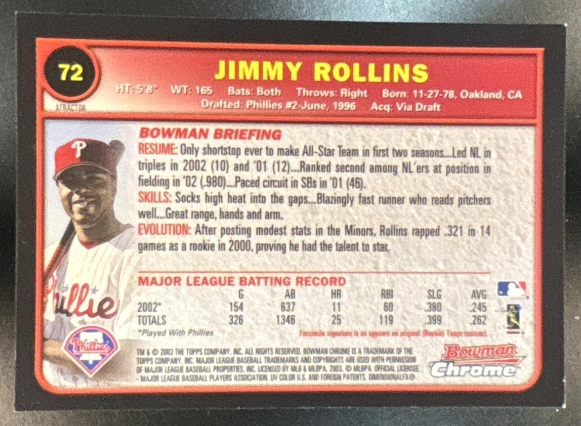 2003 Bowman Chrome Jimmy Rollins X Fractors #72 Philadelphia Phillies