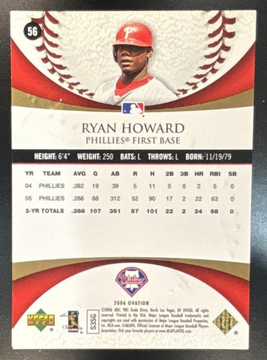 2006 Upper Deck Ovation Ryan Howard Gold /499 #56 Philadelphia Phillies