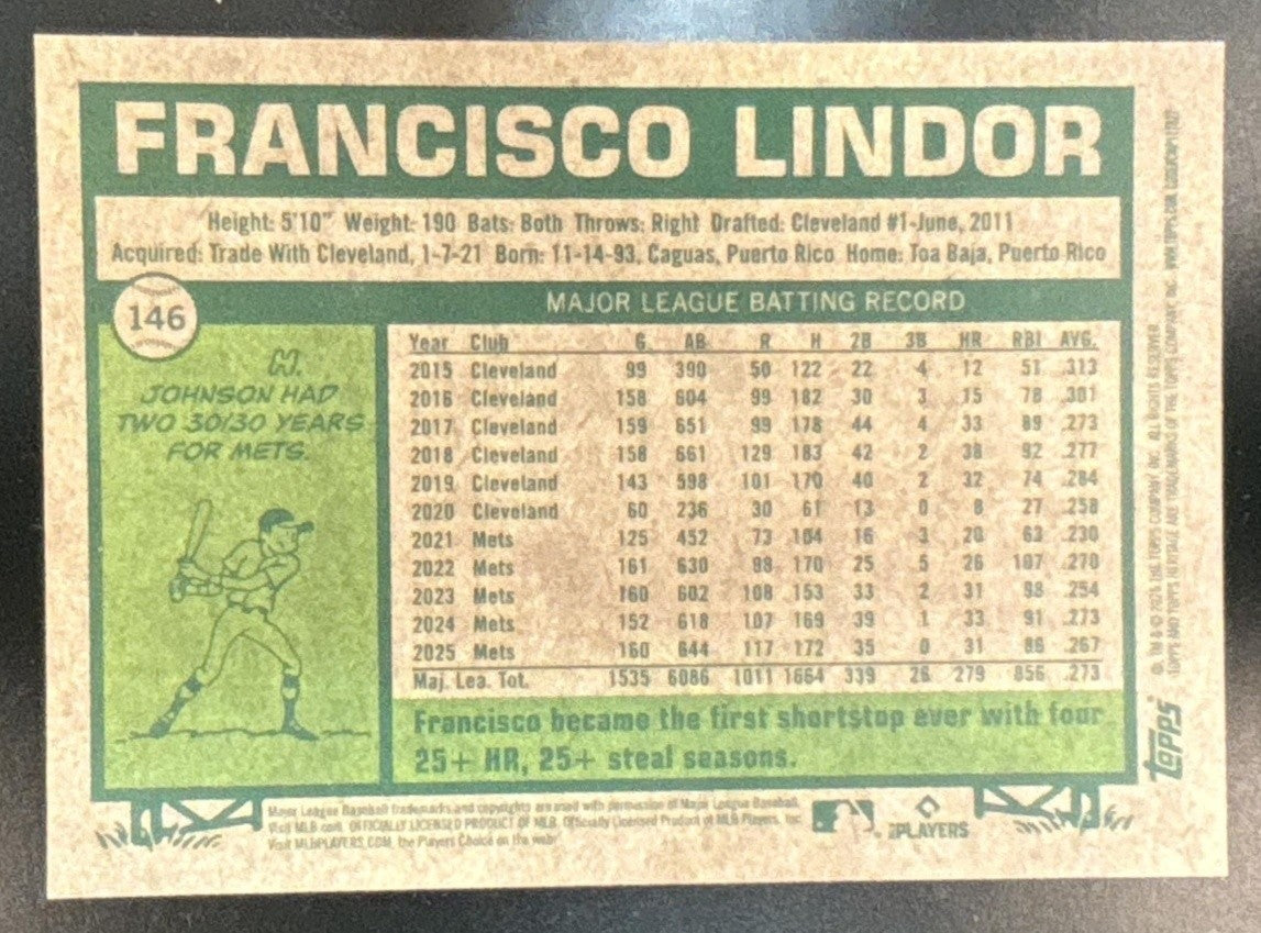 2026 Topps Heritage Francisco Lindor Chrome Gold Refractor /50 #146 Mets