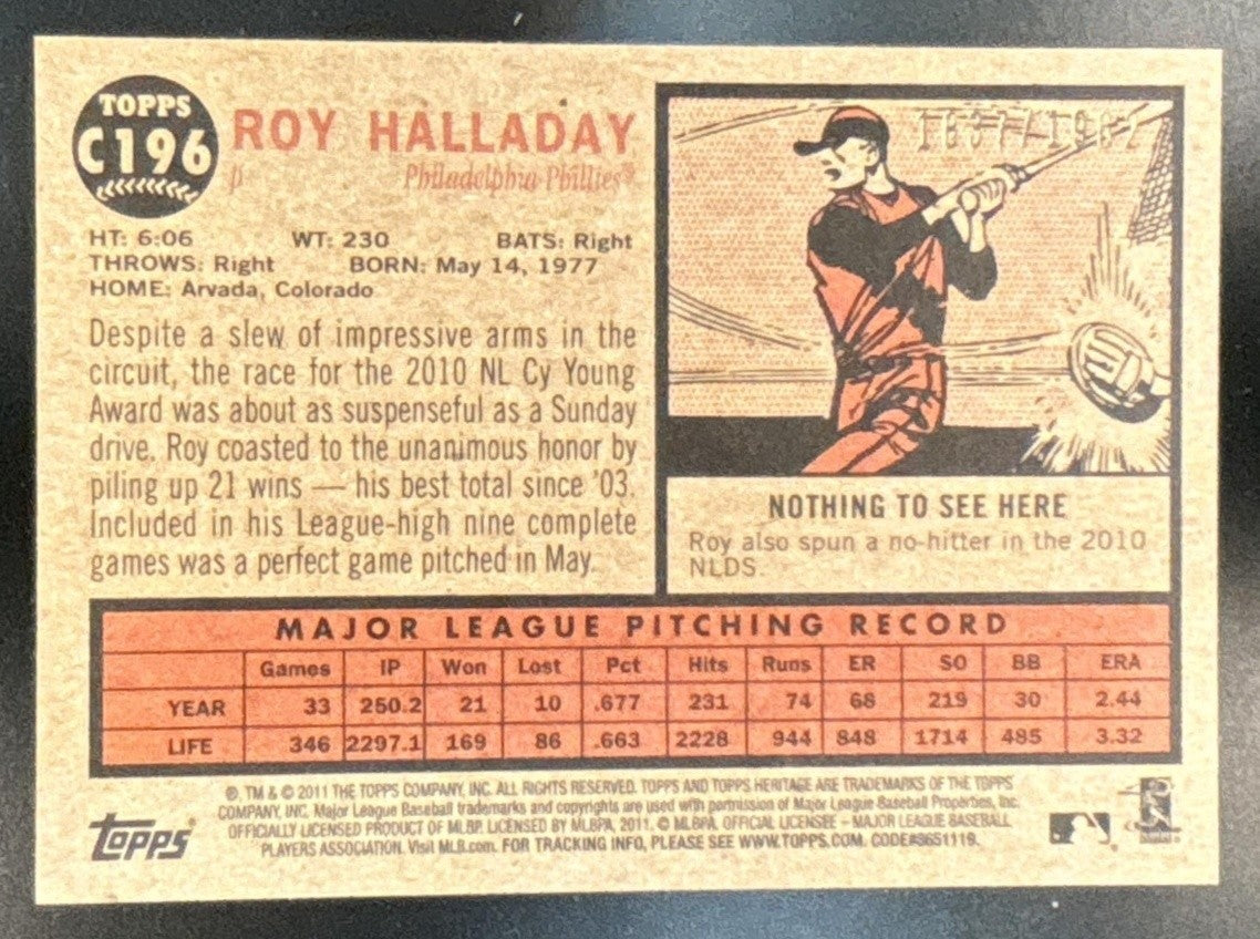 2011 Topps Heritage Roy Halladay Chrome /1962 #C196 Philadelphia Phillies