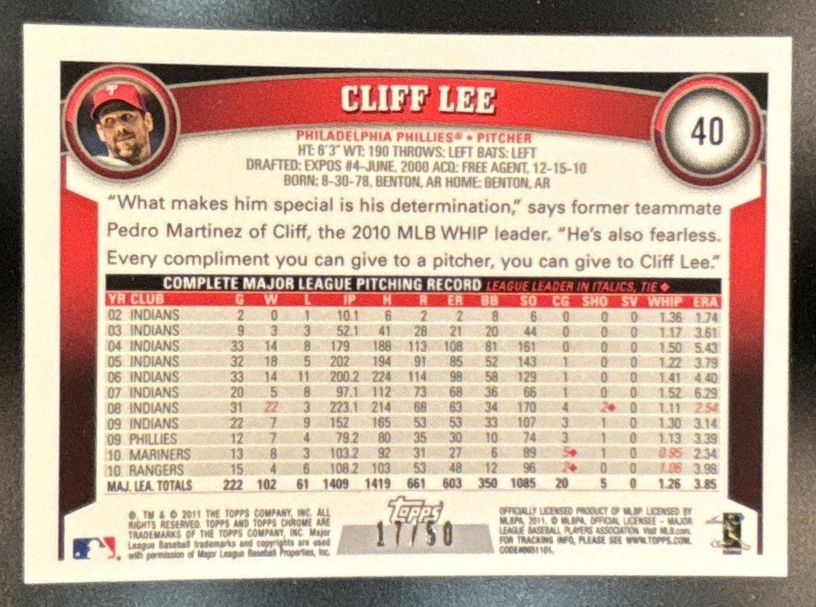 2011 Topps Chrome Cliff Lee Gold Refractor /50 #40 Philadelphia Phillie