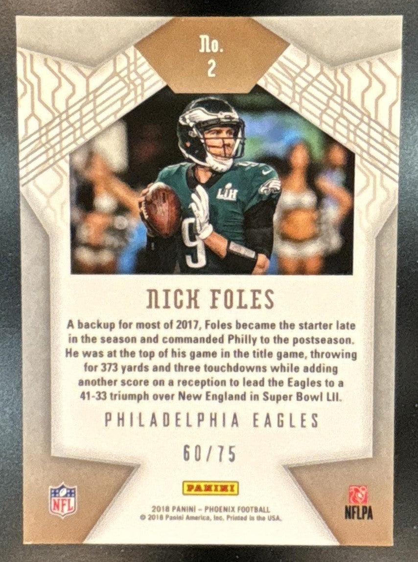 2018 Panini Phoenix Nick Foles Most Valuable Purple /75 #2 Philadelphia Eagles