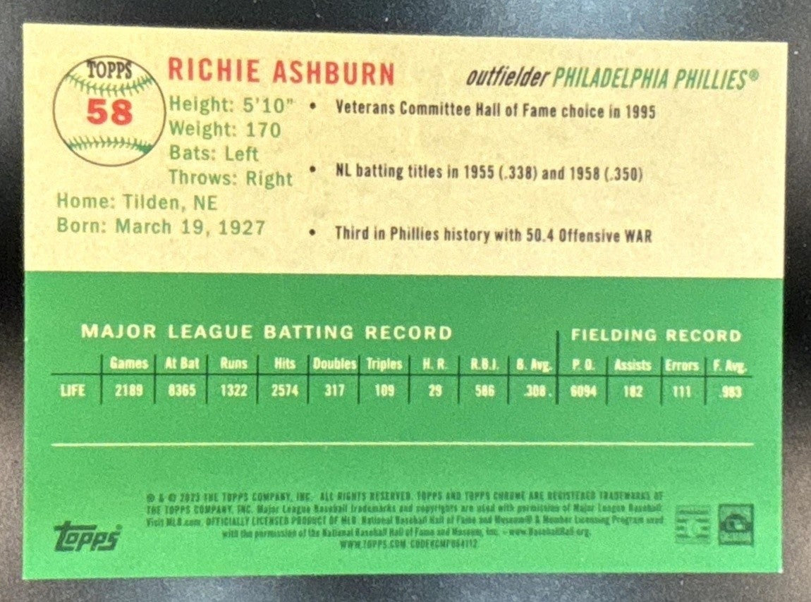 2023 Topps Chrome Platinum Anniversary Richie Ashburn Refractor /499 #58
