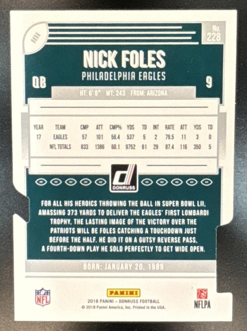 2018 Panini Donruss Nick Foles Press Proof Silver Die Cut /75 #228 Eagles