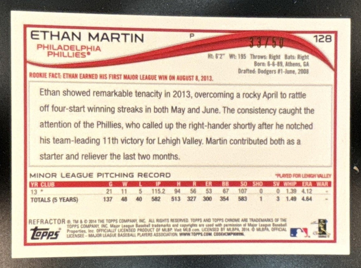 2014 Topps Chrome Ethan Martin Gold Refractor 33/50 #128 RC Phillies