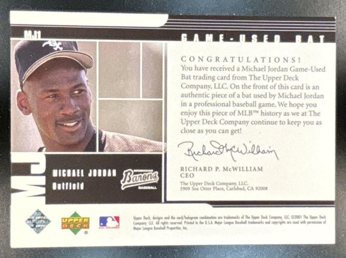 2001 Upper Deck Prospect Premieres Michael Jordan MJ Grandslam Game Bat #MJ1 MEM