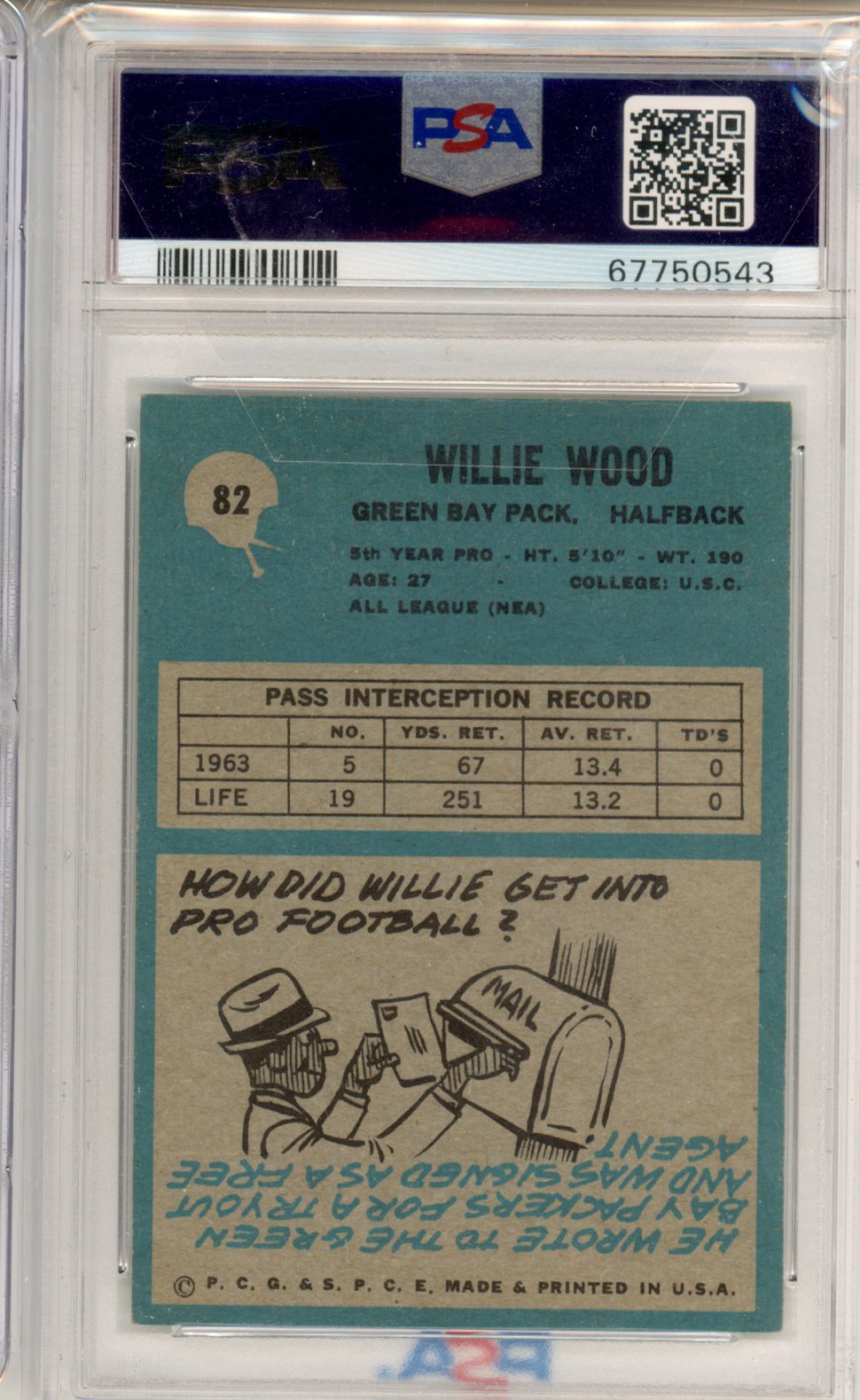 1964 Philadelphia Willie Wood #82 PSA 5