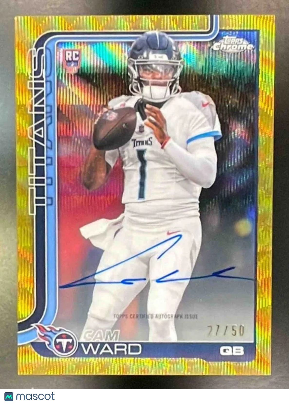 2025 Topps Chrome Cam Ward #RA-CWA Rookie Auto Gold Wave Refractor /50 RC Titans