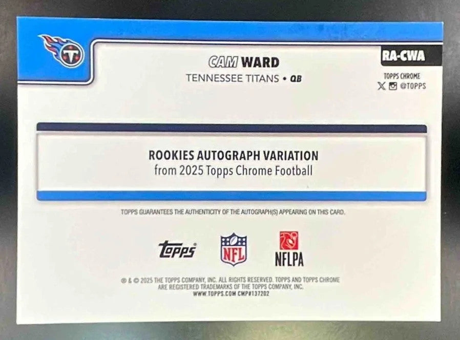 2025 Topps Chrome Cam Ward #RA-CWA Rookie Auto Gold Wave Refractor /50 RC Titans