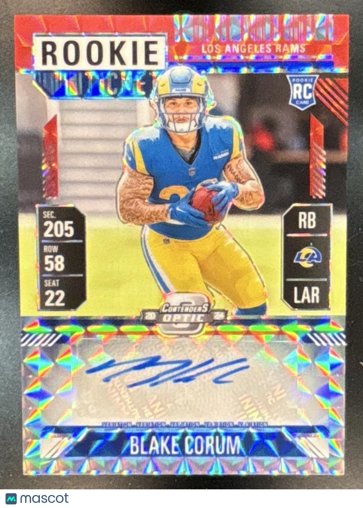 2024 Contenders Optic Blake Corum Variation RPS Preview Red /24 RC VAR Auto Rams