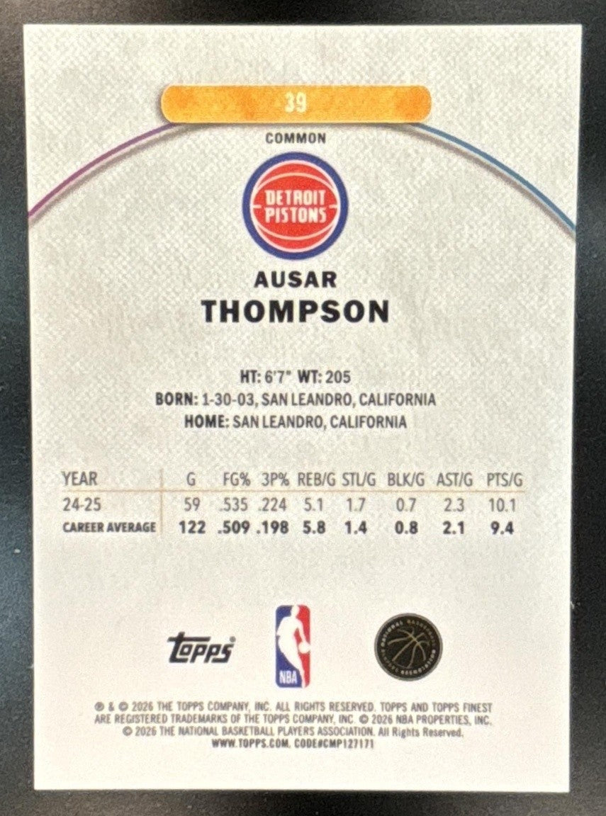 2025-26 Topps Finest Ausar Thompson Common Gold Geometric /50 Detroit Pistons