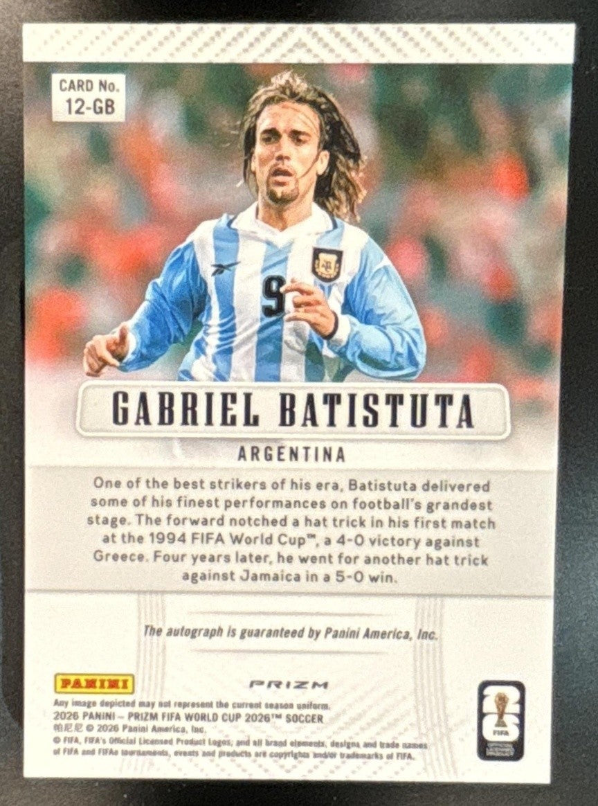 2026 Prizm World Cup Gabriel Batistuta 2012 Throwback Signatures Wave Auto