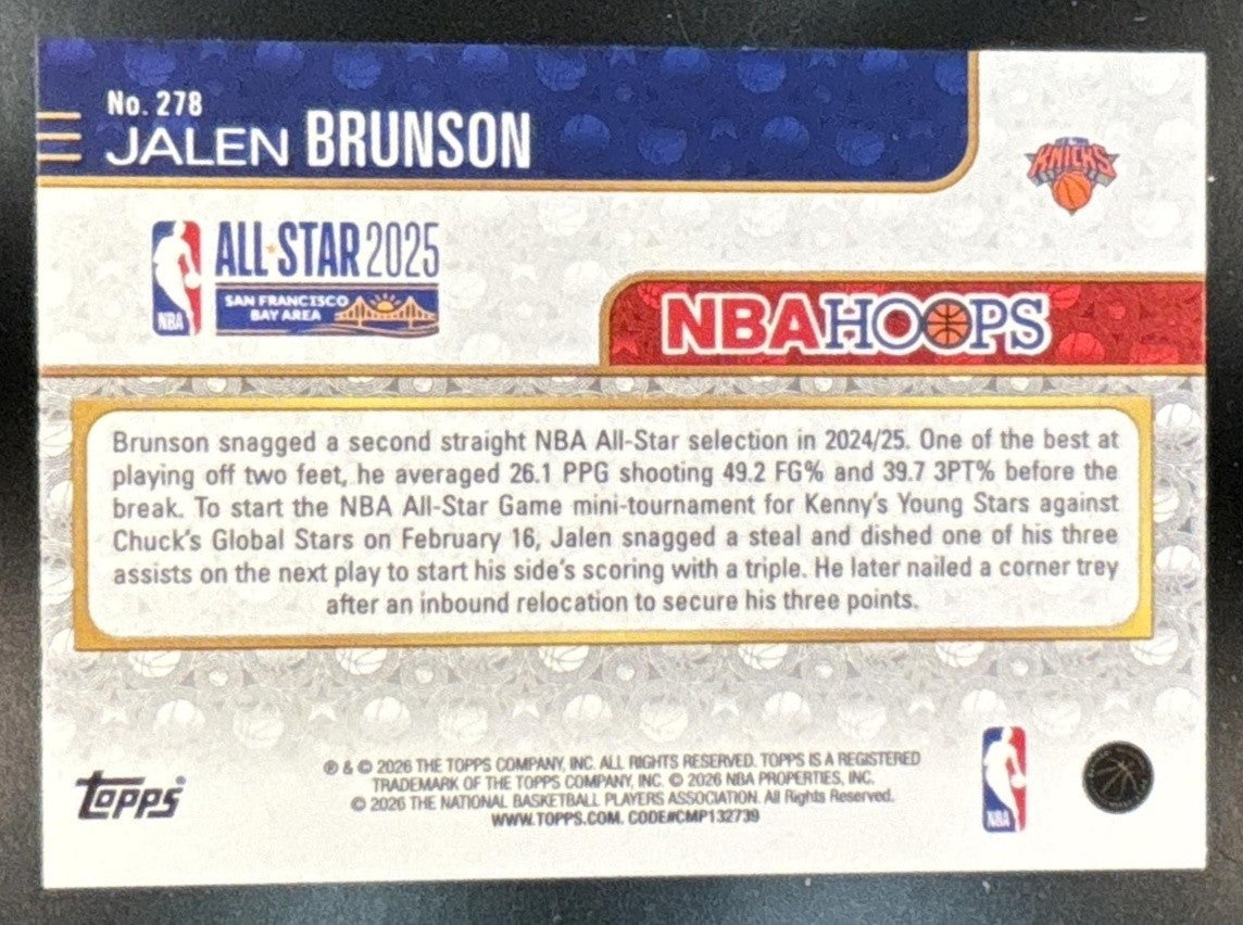 2025-26 Topps Hoops Jalen Brunson Purple /99 #278 All-Star New York Knicks