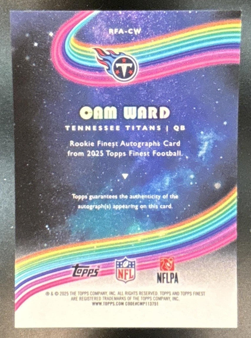 2025 Topps Finest Cam Ward Rookie Auto #RFA-CW RC Tennessee Titans