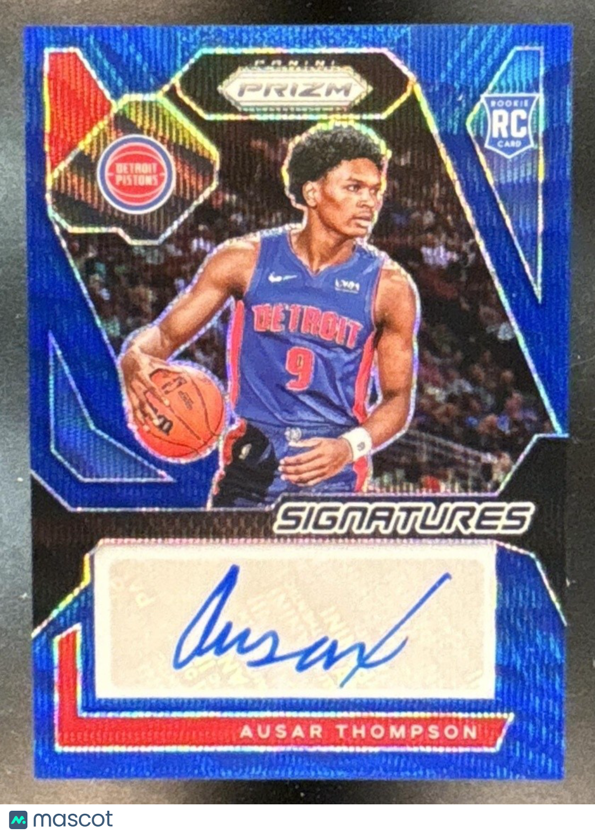 2023-24 Prizm Ausar Thompson Rookie Signatures Blue Wave Auto RC Pistons