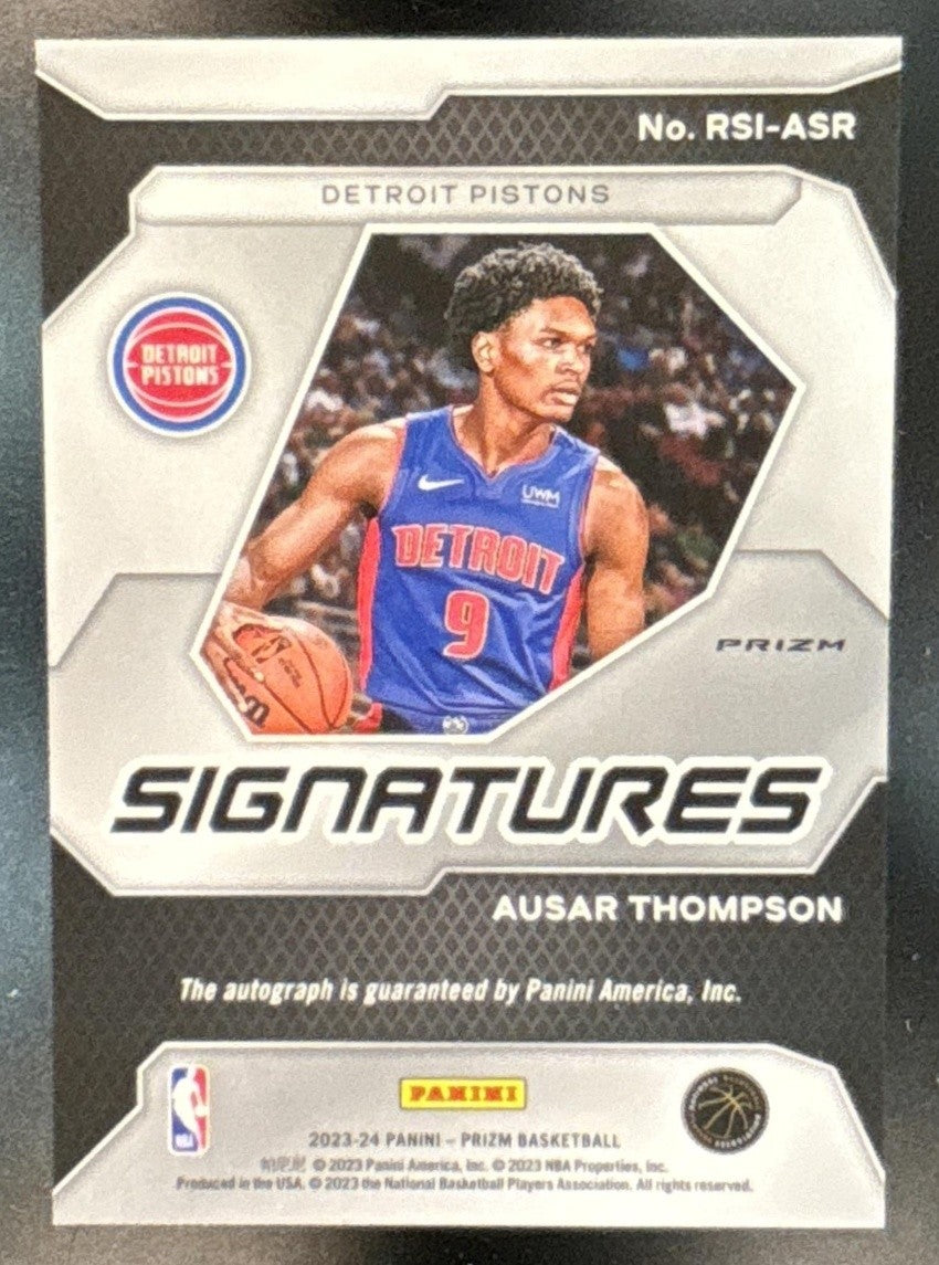 2023-24 Prizm Ausar Thompson Rookie Signatures Blue Wave Auto RC Pistons