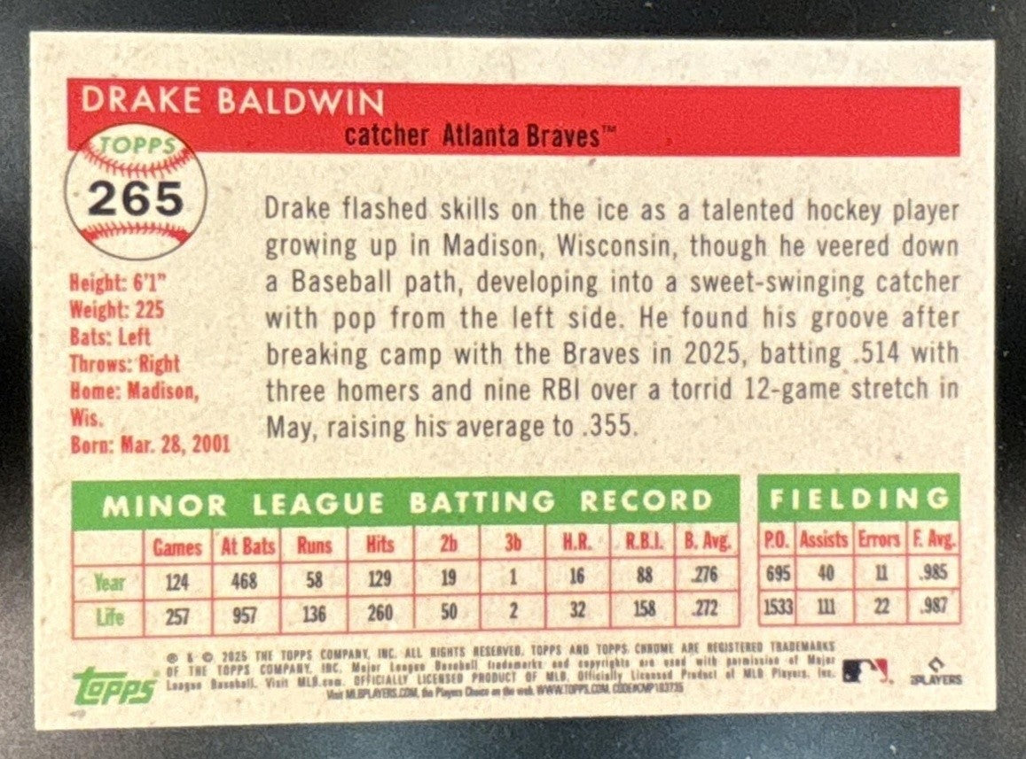 2025 Topps Chrome Platinum Anniversary Drake Baldwin Blue Mini-Diamond /199 RC