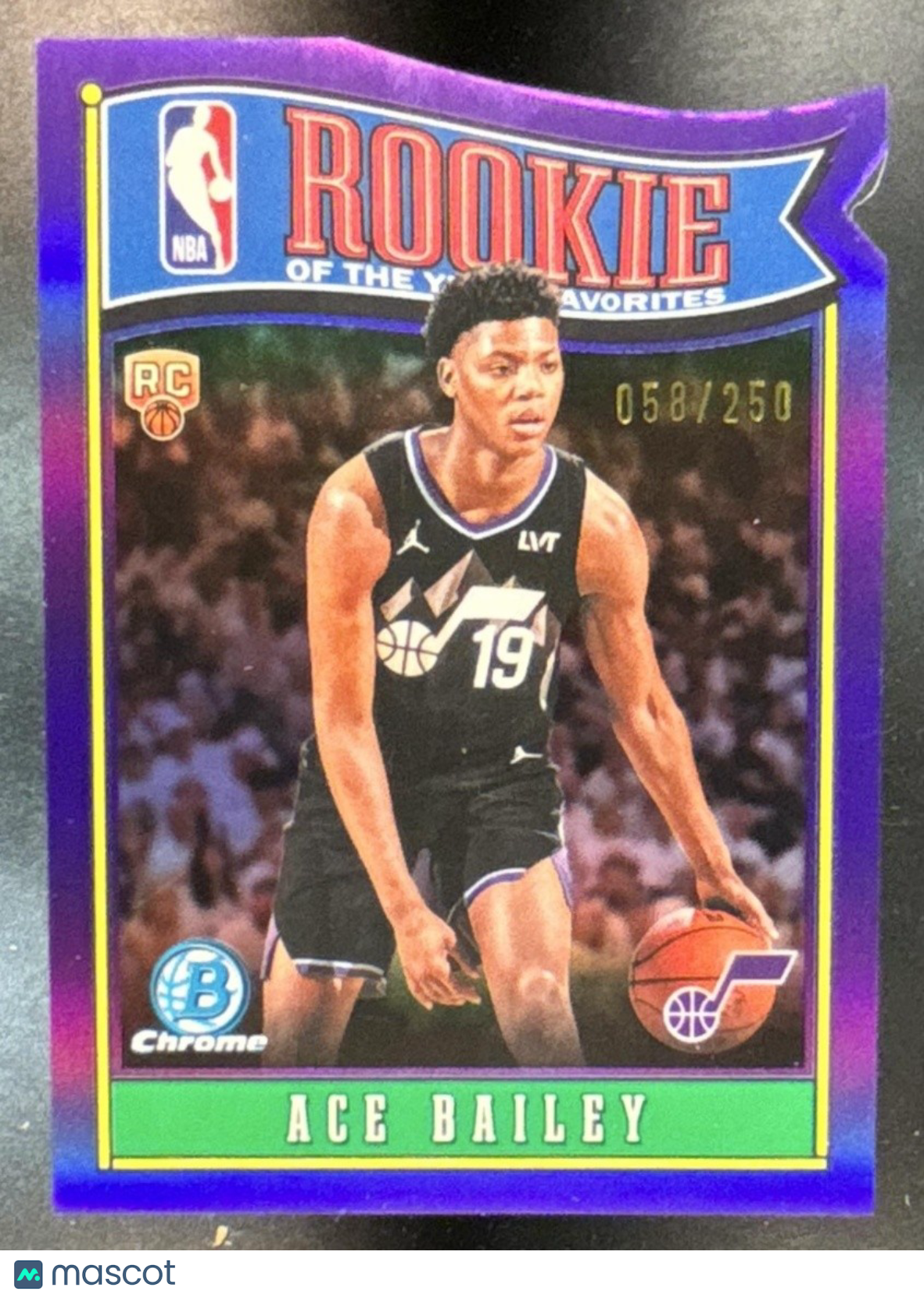 2025-26 Bowman Ace Bailey ROY Favorites Chrome Purple /250 #RY-5 RC Utah Jazz