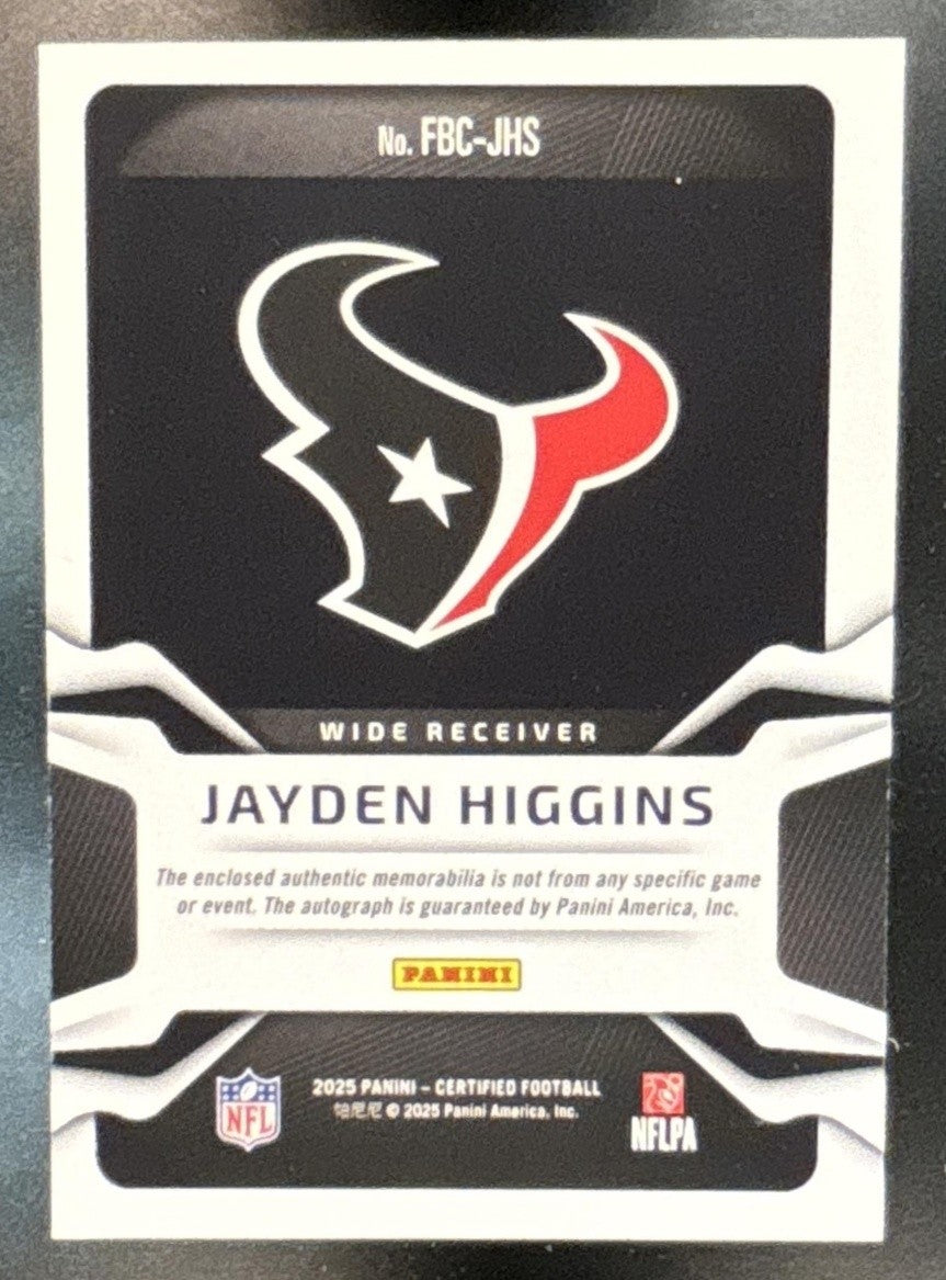 2025 Certified Jayden Higgins Freshman Fabric Signatures Red 99/99 MEM RC Auto