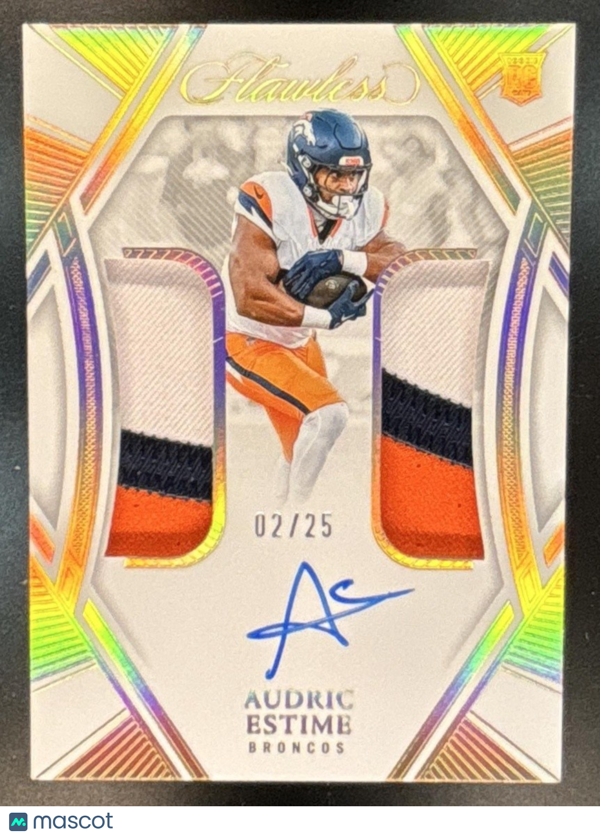 2024 Panini Flawless Audric Estime Dual Patch Auto /25 #17 MEM RC Denver Broncos