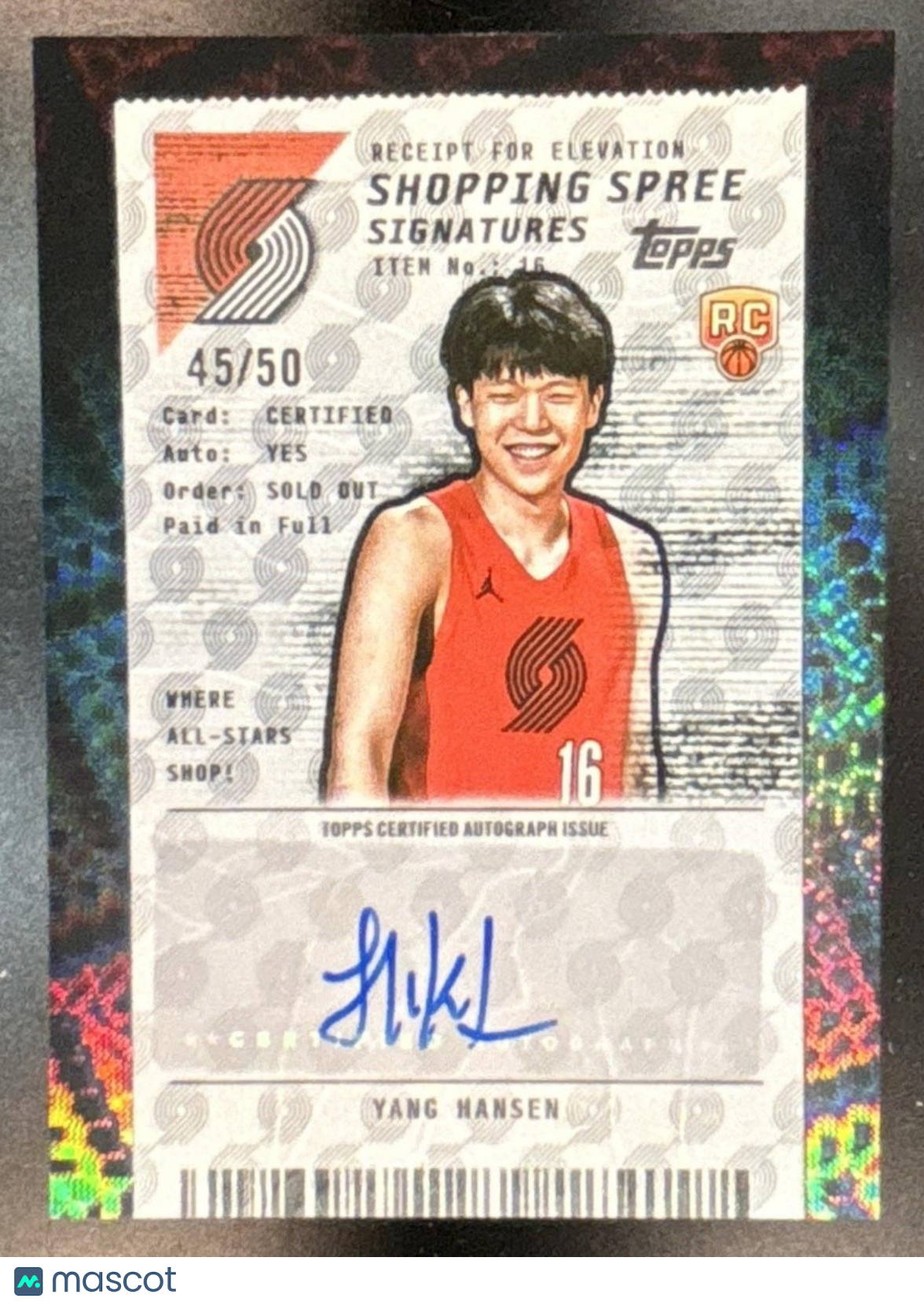 2025-26 Topps Yang Hansen Shopping Spree Signatures /50 RC Auto Trail Blazers
