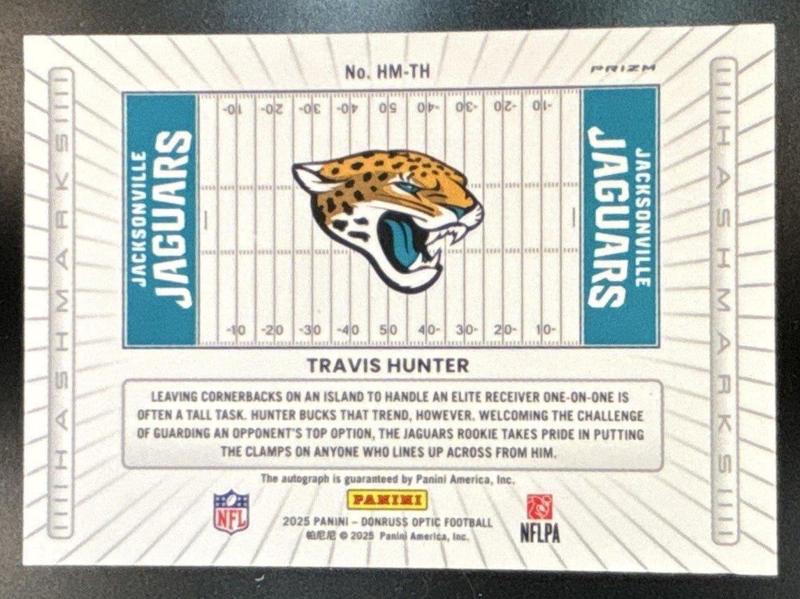 2025 Donruss Optic Travis Hunter Hash Mark Auto Holo Prizm RC Jaguars