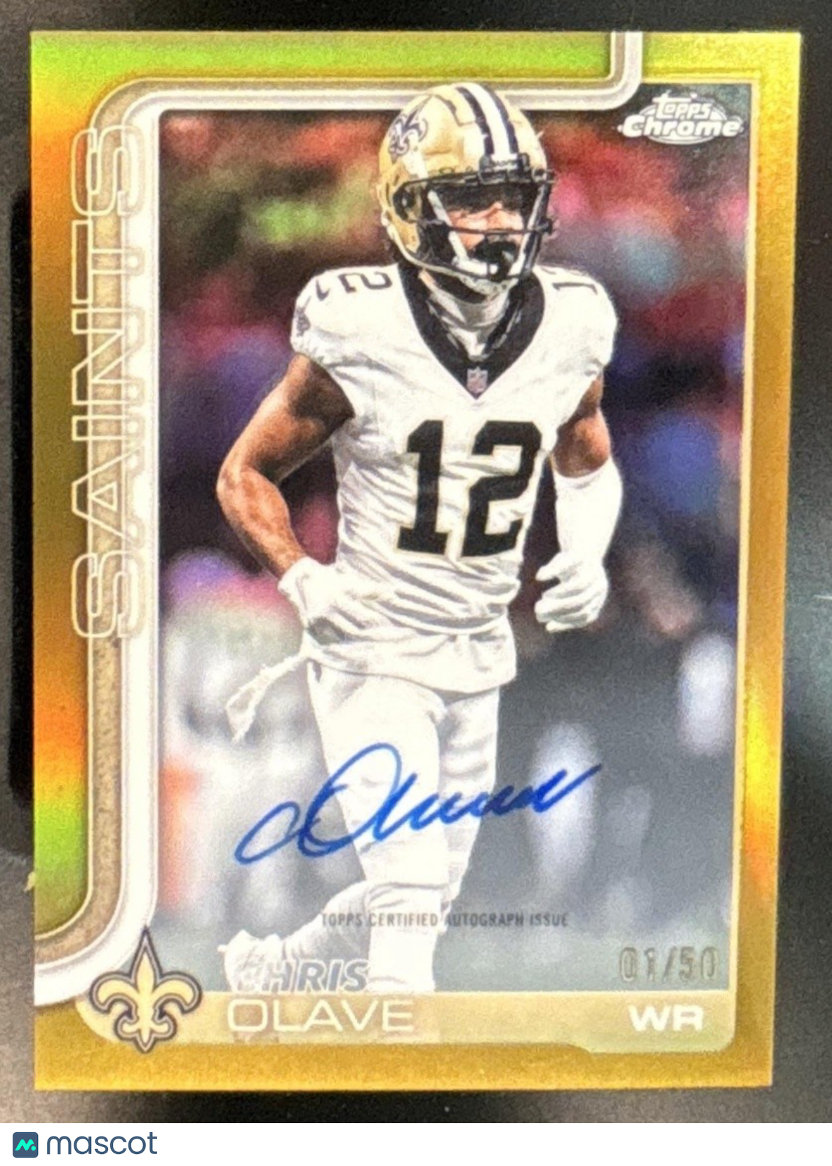 2025 Topps Chrome Chris Olave Auto Gold Refractor 1/50 #BA-CO New Orleans Saints