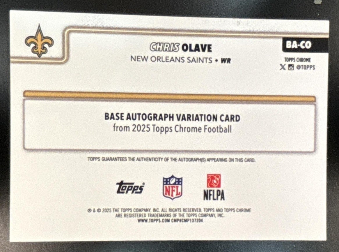 2025 Topps Chrome Chris Olave Auto Gold Refractor 1/50 #BA-CO New Orleans Saints