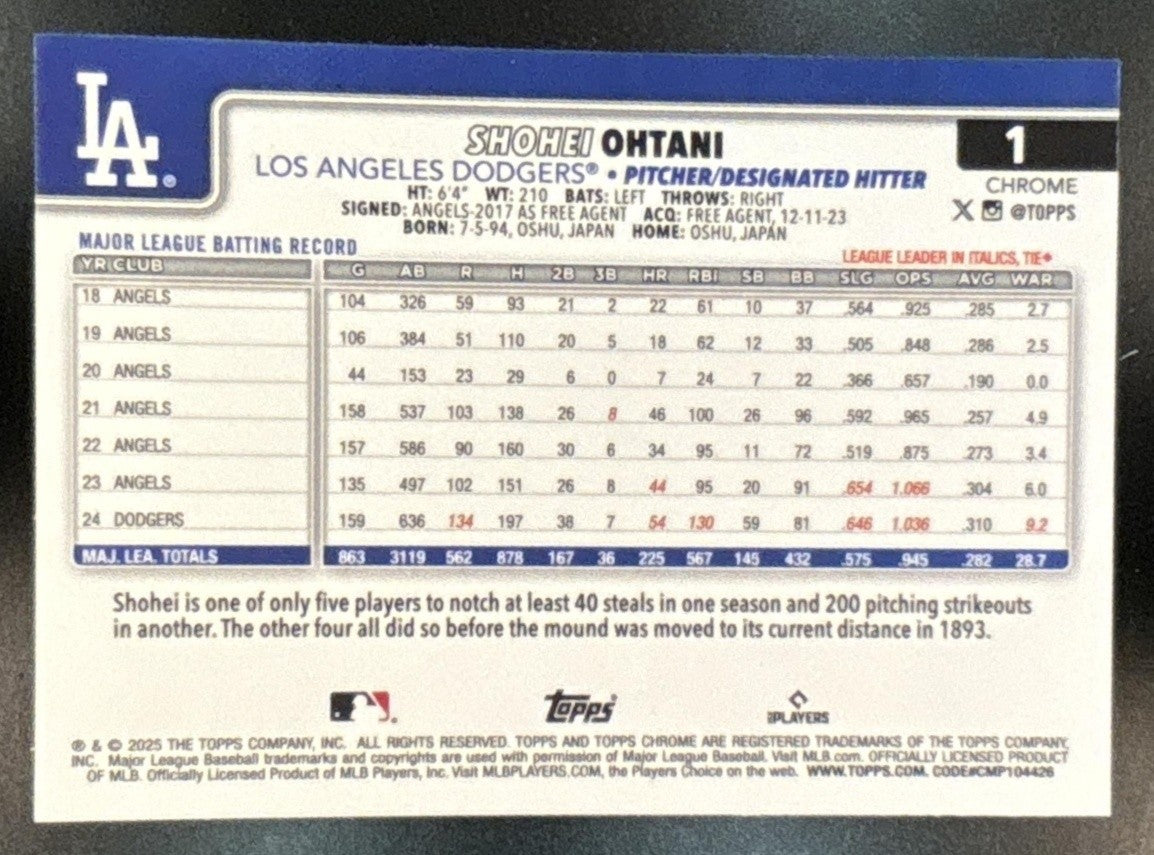 2025 Topps Chrome Shohei Ohtani Refractor #1 Los Angeles Dodgers