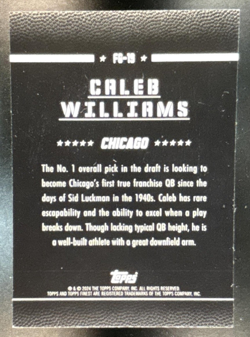 2024 Topps Finest Caleb Williams Field Generals #FG-19 RC Chicago Bears