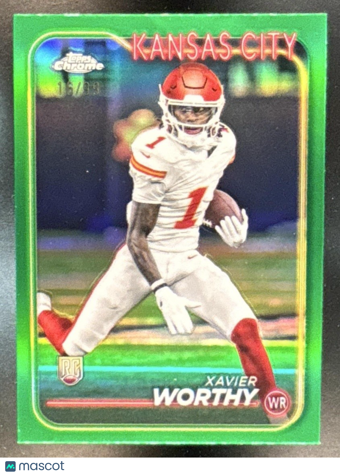 2024 Topps Chrome Xavier Worthy Green Refractor /99 #208 RC Kansas City Chiefs