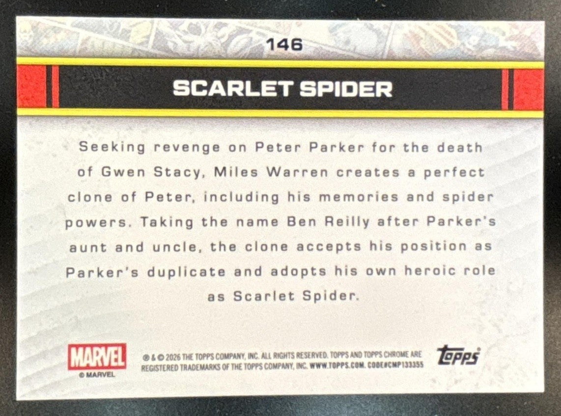 2026 Topps Chrome Marvel Comics Scarlet Spider Orange X-Fractor /25 #146