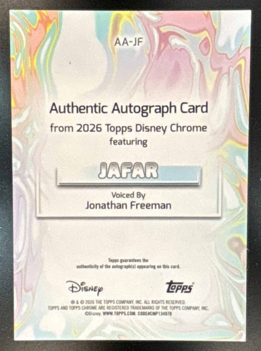 2026 Topps Chrome Disney Jonathan Freeman Jafar Auto Mickey Mouse Red Black /28