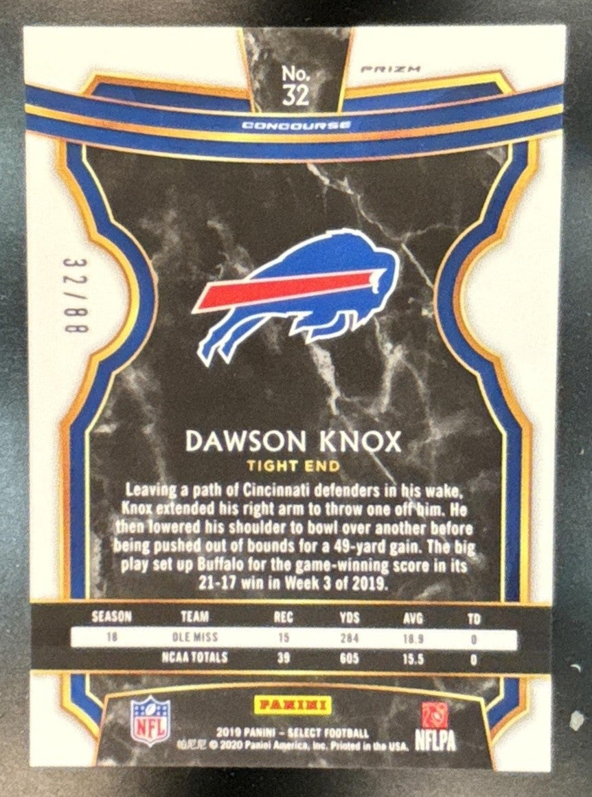 2019 Panini Select Dawson Knox Dragon Scale Prizm /88 #32 RC Buffalo Bills