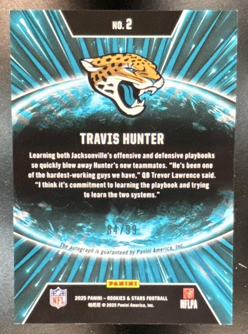2025 Rookies & Stars Travis Hunter Stellar Signatures /99 #2 RC Auto Jaguars