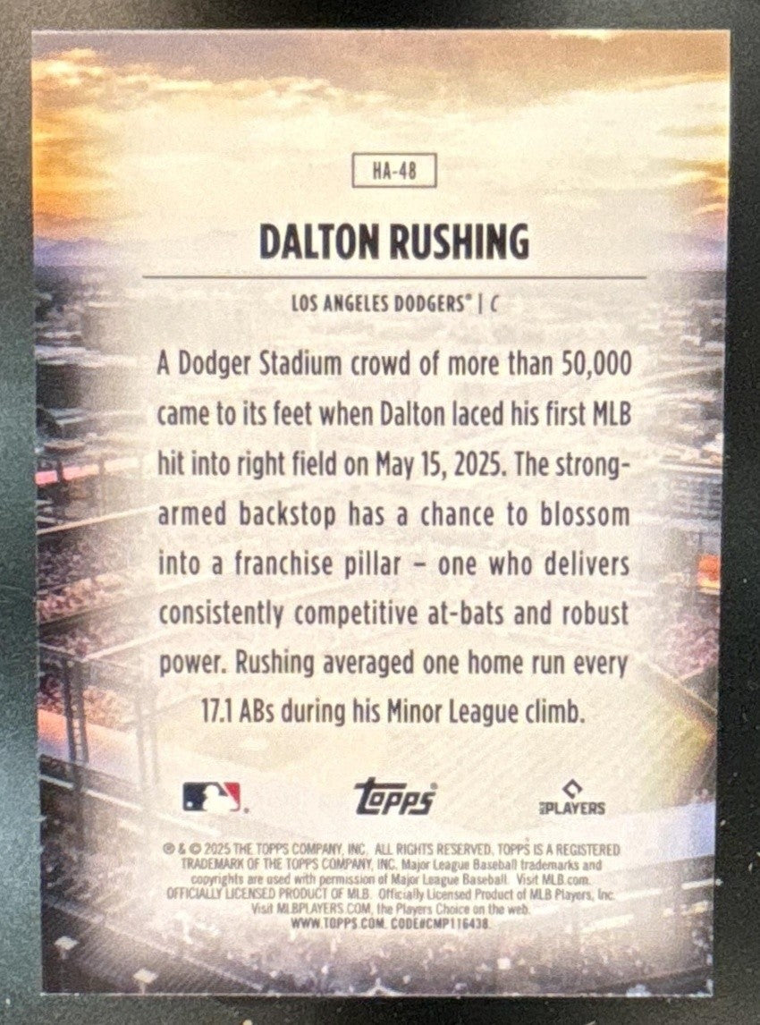 2025 Topps Update Dalton Rushing Homefield Advantage RC SSP Los Angeles Dodgers