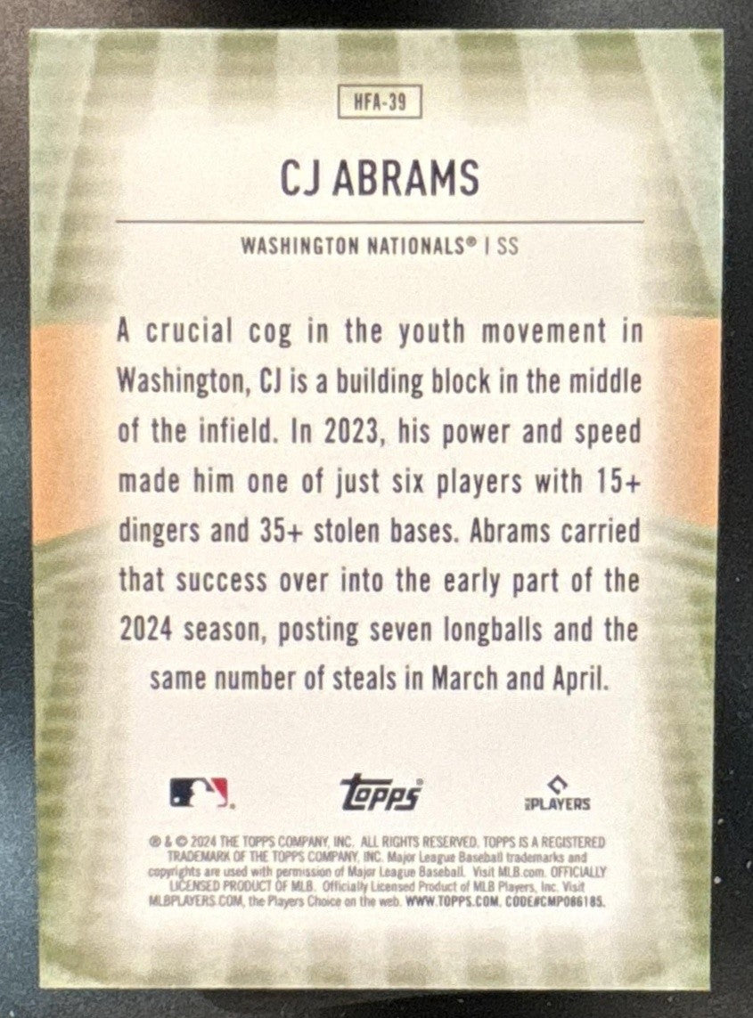 2024 Topps Update CJ Abrams Homefield Advantage #HFA-39 SP Washington Nationals