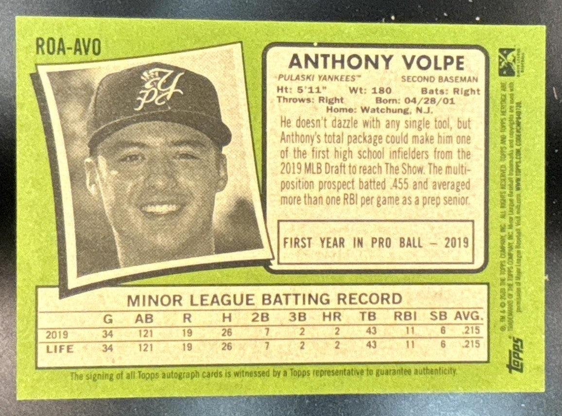 2020 Topps Heritage Minor League Anthony Volpe Real One Auto #ROA-AVO