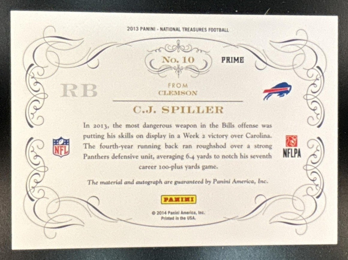 2014 National Treasures C.J. Spiller Materials Signatures Silver /10 Auto Bills
