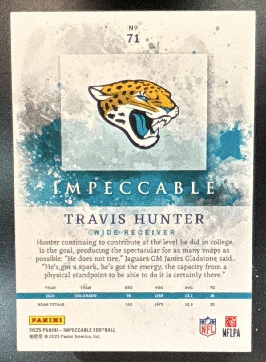 2025 Panini Impeccable Travis Hunter Gold /10 #71 RC Jacksonville Jaguars