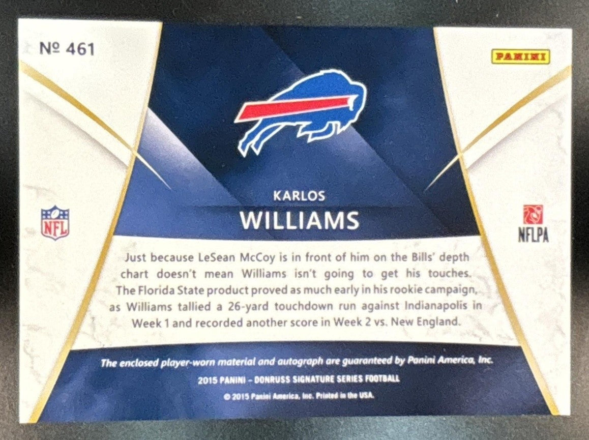 2015 Panini Donruss Signature Series Karlos Williams #461 Patch Auto RC Bills