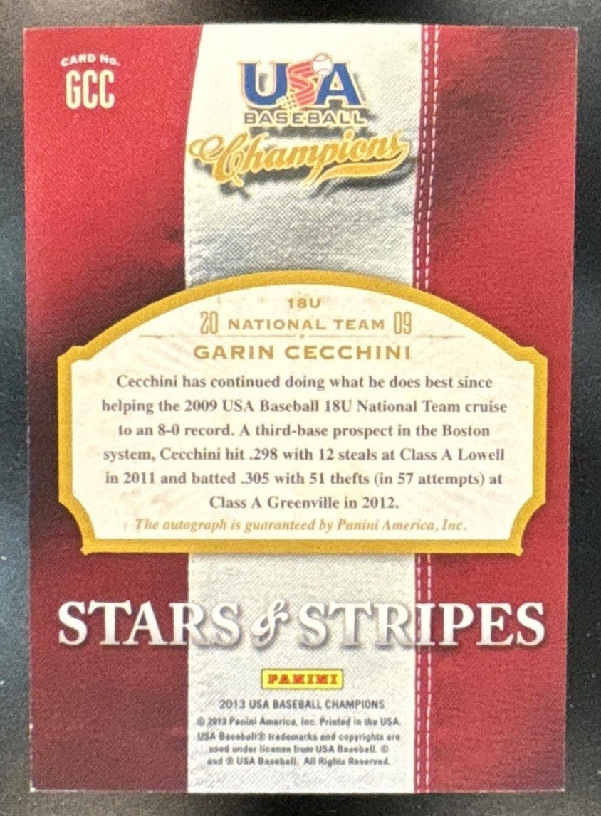 2013 USA Baseball Champions Garin Cecchini Stars and Stripes Signature /671 Auto