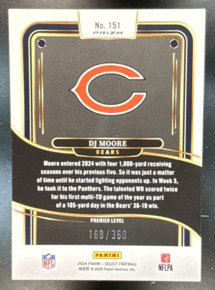 2024 Panini Select DJ Moore Premier Purple Shock /360 #151 Chicago Bears