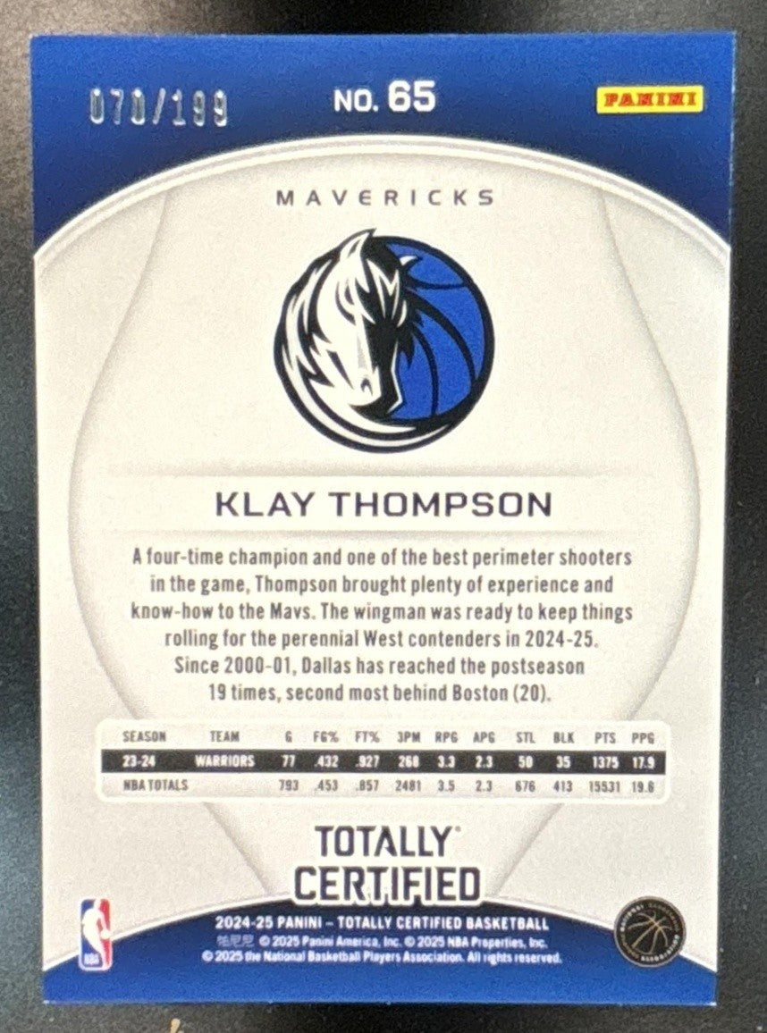 2024-25 Panini Totally Certified Klay Thompson Blue /199 #65 Dallas Mavericks