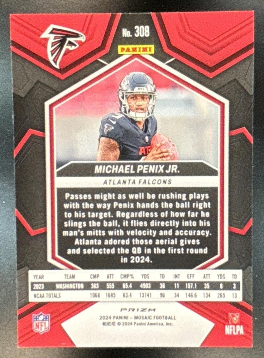 2024 Panini Mosaic Michael Penix Jr. Silver Prizm #308 RC Atlanta Falcons