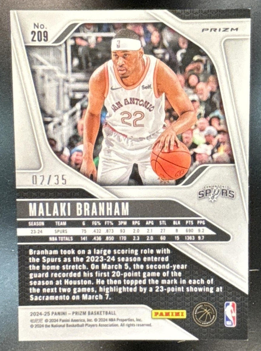 2023-24 Panini Prizm Malaki Branham Purple Pulsar /35 #270 San Antonio Spurs